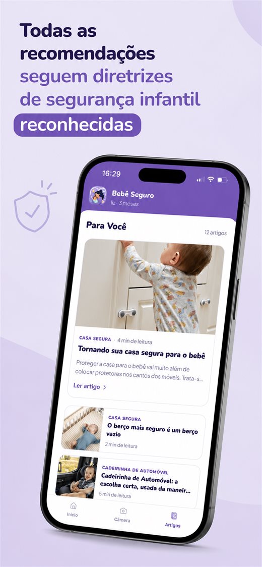 Tela do app: recomendações seguem diretrizes de segurança infantil reconhecidas